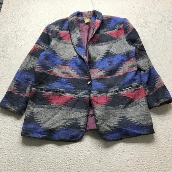 Vintage David Paul New York Southwestern Aztec Blazer Coat Mens XL Wool Blue Red - Picture 1 of 10